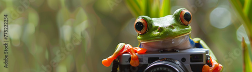 A frog turns photographer, elegance and curiosity behind the camera lens