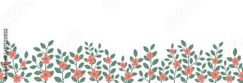 Seamless floral border vector, spring flower and branches bottom bar design