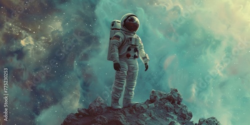 An astronaut, encapsulated by the desolation of space, pushes the boundaries of exploration
