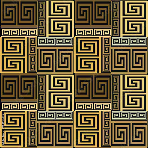 Elegant beautiful ornamental greek key meanders checkered seamless pattern. Trendy patterned tribal ethnic style vector background. Fabric pattern, wallpaper, prints. Endless ornate colorful texture