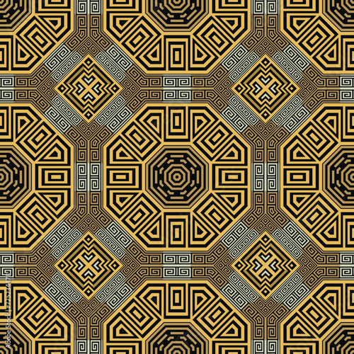 Elegant beautiful ornamental greek key meanders geometric seamless pattern in golden colors. Trendy patterned tribal ethnic style vector background. Fabric pattern, wallpaper, prints. Endless texture