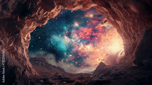 Starry sky seen from a cave