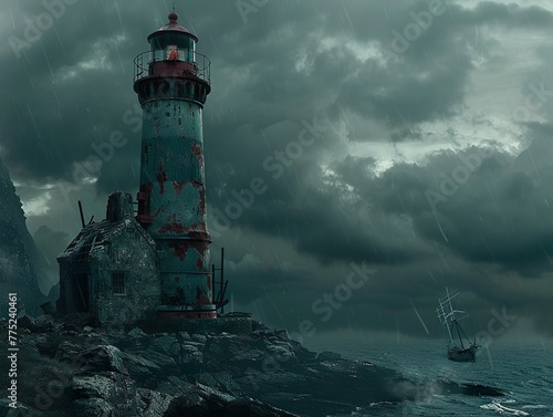 An abandoned lighthouse on a rugged coast