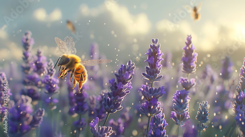 Bees buzzing around a patch of lavender
