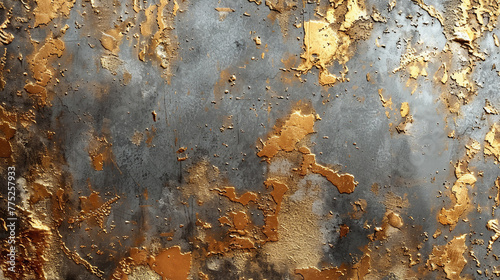 rusty metal texture background, scratchy gold painted wall, grey and gold colors