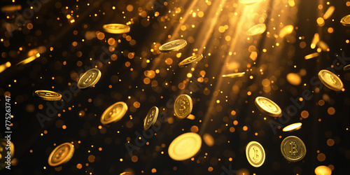 Shiny gold coins cascading from above.