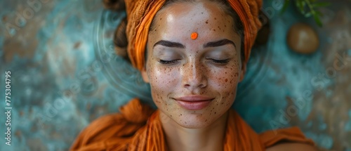 Woman enjoying ayurvedic spa treatment for self-care and relaxation. Concept Ayurvedic Spa, Self-care, Relaxation, Wellness, Woman