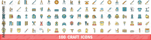 100 craft icons set. Color line set of craft vector icons thin line color flat on white