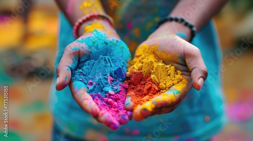 A person holding a handful of colored powder. Perfect for festive events