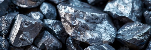 Horizontal panoramic shot capturing the reflective surfaces of numerous shiny zinc metallic rocks