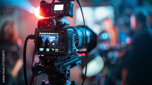 Video Camera With Red Light on Tripod