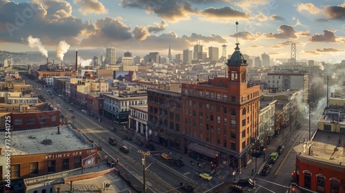 1800s san francisco panoramic cityscape with period specific architecture in ultra high resolution
