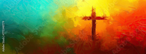 The cross of Jesus Christ on a colorful futuristic watercolor background. vector illustration, the God