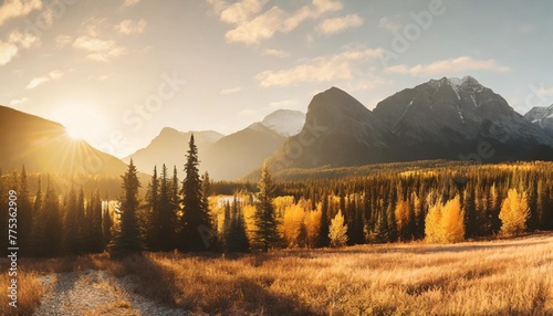 beautiful panoramic image of an autumn landscape in the style of the canadian rockies ai generative