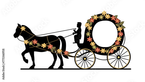 Silhouette Autumn Horse-Drawn Carriage, Empty Wagon for Personalisation