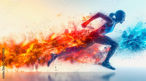  Athletics athlete running. Athlete's race. Colorful illustration. Silhouette of a woman running athlete. Olympic discipline