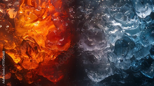 lava and ice side by side, lava vs ice, fire vs water, blue and red