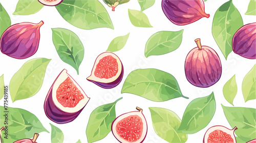 Common fig. Seamless pattern with figs half and who