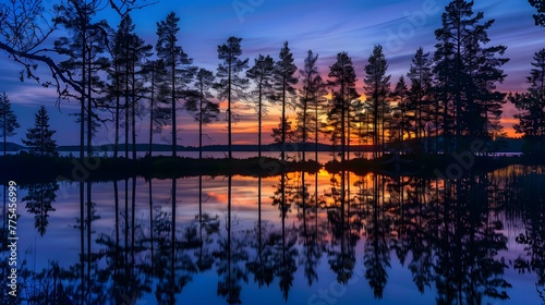 Silhouette of trees by lake against sky during sunset,Loppi,Finland