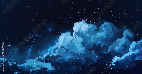 blue cloud with some stars illustration, simple