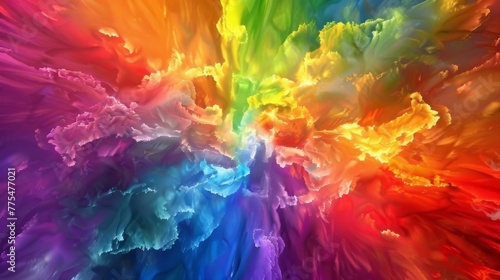 Vibrant rainbow hues collide in a hypnotic display of abstract explosions creating a kaleidoscope of color.