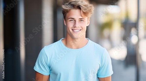 Portrait of handsome attractive young man with short haircut 
