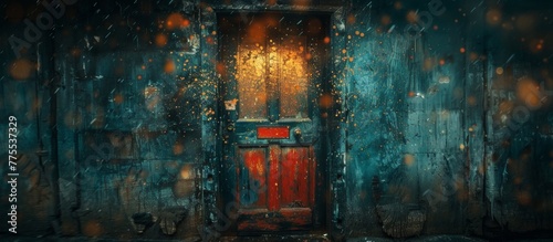 A red door in a dark room with a light shining through it
