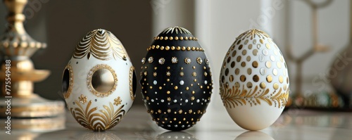 Vintage glamour Easter eggs detailed with Art Deco golds and blacks