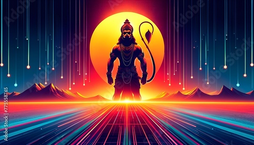 Futuristic illustration of a lord hanuman for hanuman jayanti celebration.