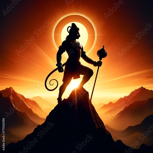 Illustration of a silhouette of lord hanuman for hanuman jayanti.