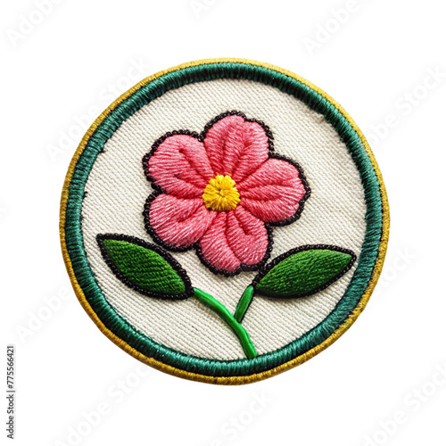 flower embroidered patch badge isolated on transparent background