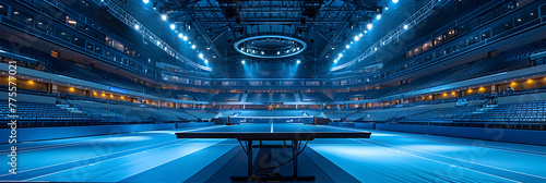 blue light tunnel on ping pong table, Ping Pong Table in Large Arena 
