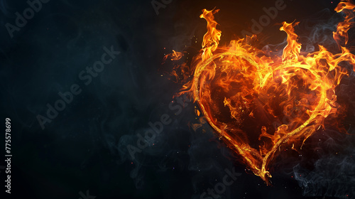 Heart burning in fire, passion hell romance inferno shape