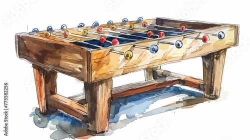 Old fashioned foosball or kicker table. Watercolor