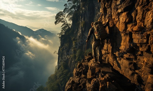 Man Standing on Mountain Cliff