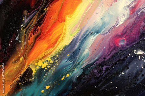 Abstract Painting of Rainbow and Black Background