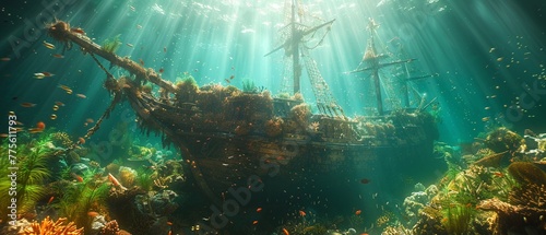 Sunken shipwreck with hidden treasures