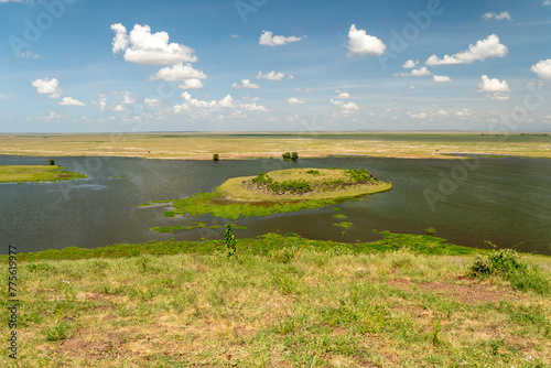 beautiful landscape of African savannah and lakes in Amboseli Kenya National Park.