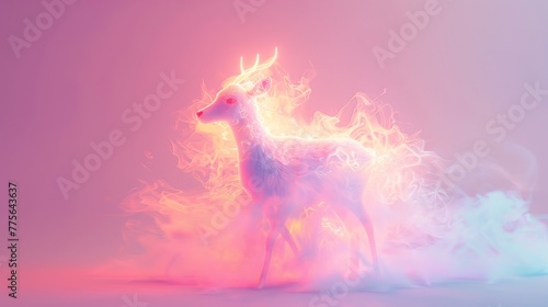 A 3D render of a colorful cloud with glowing neon in the shape of a graceful gazelle