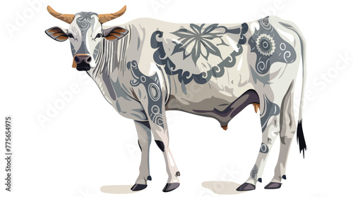 Hand drawing on a white background Indian zebu cow 