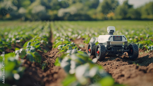 Robotic farm vehicle in agricultural field