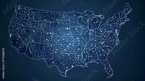 superflat, totally flat outline of united states of america