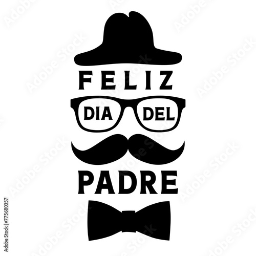 Feliz dia del Padre, different stickers for fathers day social banners. Translation - Happy Father's Day. Spanish lettering with hat, glasses, mustache and bow tie. Vector illustration