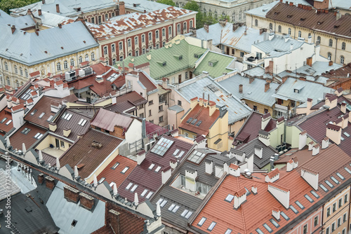 View of the roofs of buildings in the center of Lviv. Ukraine.