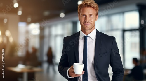businessman having a cup of coffee in the office