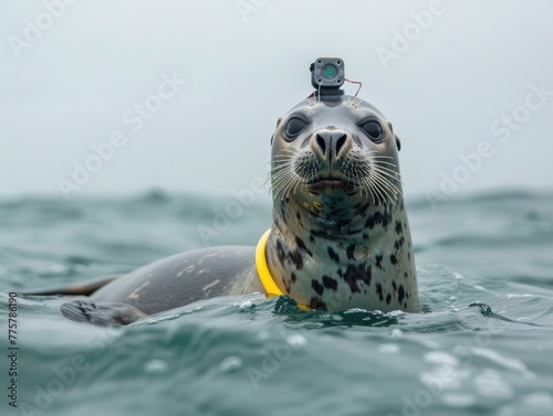 A seal with an acoustic transmitter part of a project to study ocean noise pollution effects