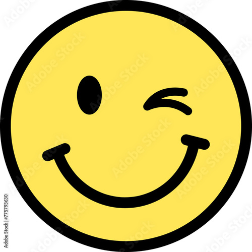 winking face emoji sticker, yellow smiling face with winking eye