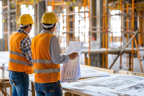 Construction Engineers Discussing Blueprints