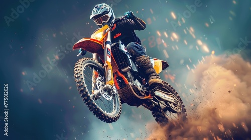 Motocross rider caught mid-air doing tricks