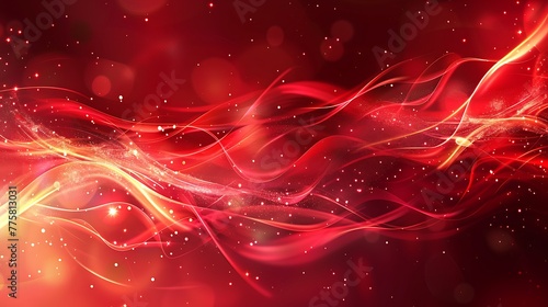 red abstract background with blurred magic neon light curved lines